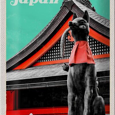 Targa in metallo da viaggio 20x30 cm Statua Kitsune del Tempio di Miyajima in Giappone