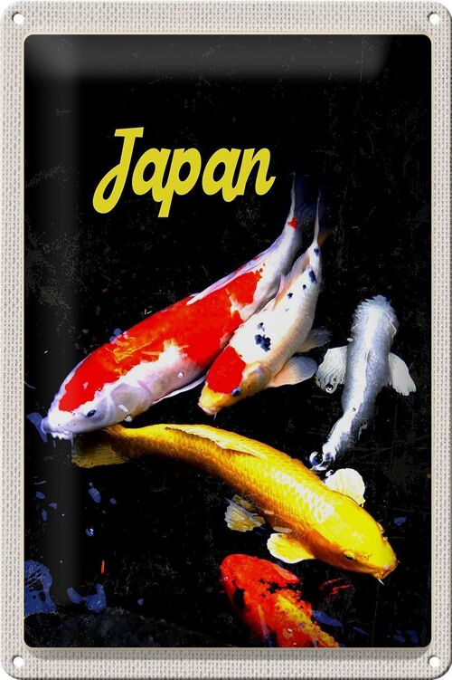 Blechschild Reise 20x30cm Japan Asien Koi Fische rot gold weiß