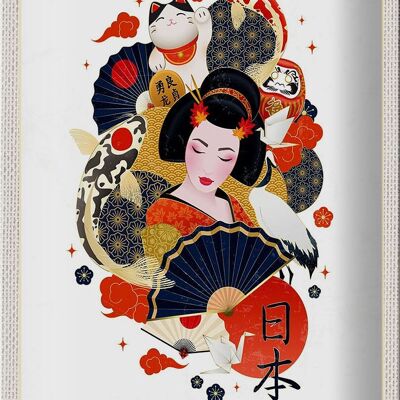 Cartel de chapa de viaje, 20x30cm, Japón, mujer, gato, pez, arte, cultura