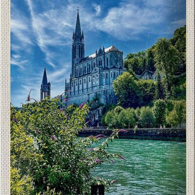 Blechschild Reise 20x30cm Frankreich Lourdes Meer Kirche Natur