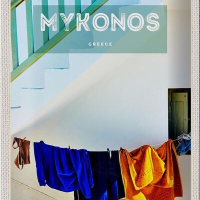 Cartel de chapa de viaje, 20x30cm, Grecia, edificio de Mykonos