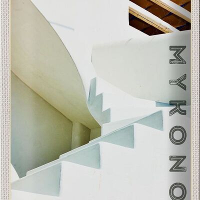 Cartel de chapa viaje 20x30cm Mykonos Grecia escalera blanca