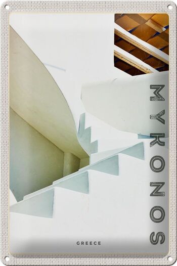 Panneau en étain voyage 20x30cm Mykonos Grèce escaliers blancs 1