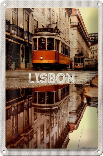 Panneau en étain voyage 20x30cm, Lisabon Europe Tram City 1