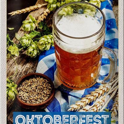 Cartel de chapa de viaje 20x30cm Oktoberfesz vaso de cerveza trigo madera