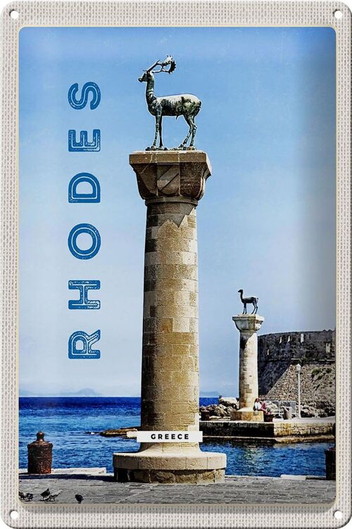 Blechschild Reise 20x30cm Griechenland Rhodos Meer Skulptur