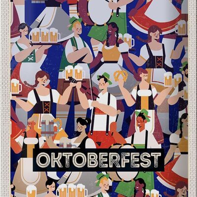 Targa in metallo da viaggio 20x30 cm Oktoberfest Tamburo Danza Bere