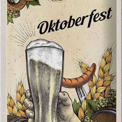 Cartel de chapa de viaje 20x30cm Munich Oktoberfest pretzel cerveza salchicha