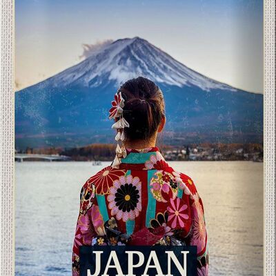 Cartel de chapa de viaje, 20x30cm, Japón, mujer, montañas, ropa, nieve