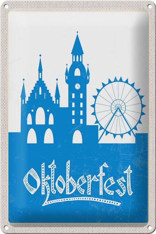Blechschild Reise 20x30cm München Oktoberfest Riesenrad blau