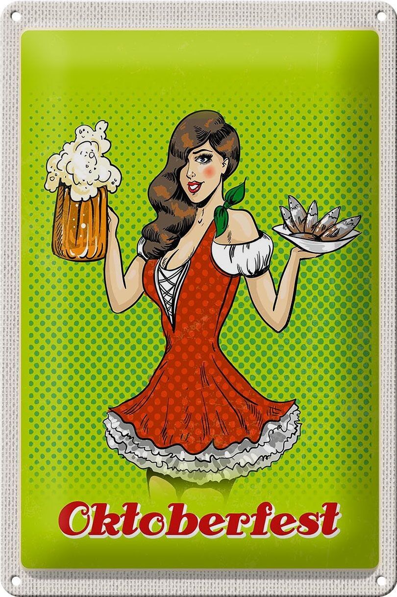 Cartel de chapa de viaje, 20x30cm, Oktoberfest de Múnich, mujer, cerveza tradicional tirolés
