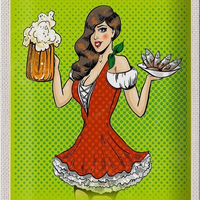 Cartel de chapa de viaje, 20x30cm, Oktoberfest de Múnich, mujer, cerveza tradicional tirolés