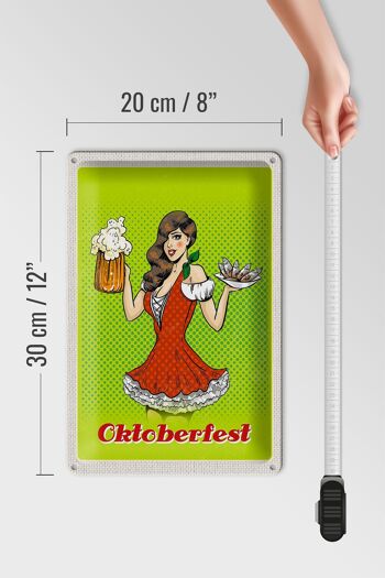 Panneau en étain voyage 20x30cm, Munich Oktoberfest femme Dirndl bière 4