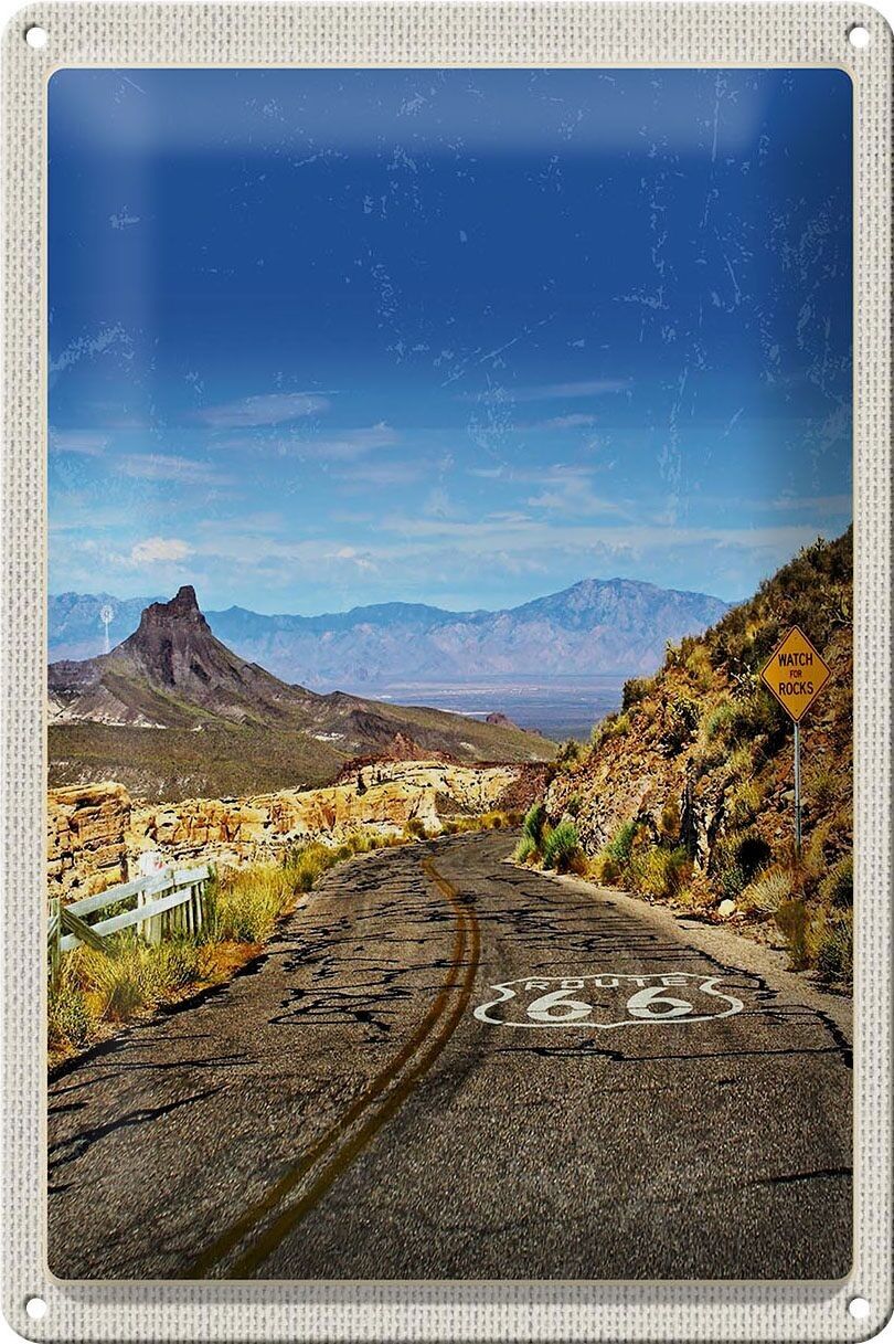 Targa in metallo da viaggio 20x30 cm USA Route 66 US Road Mountains Vacation