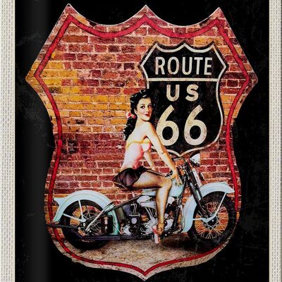 Cartel de chapa de viaje, 20x30cm, EE. UU., Ruta Americana, US 66, motocicleta, mujer