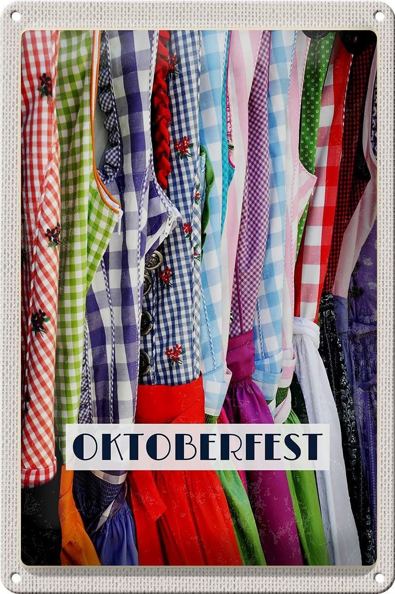 Targa in metallo da viaggio 20x30 cm Monaco Otoberfest Dirndl rosso danzante