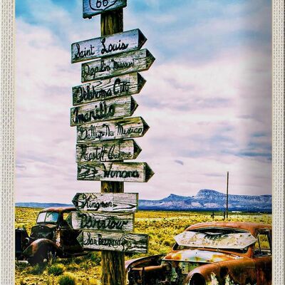 Cartel de chapa de viaje, 20x30cm, América, EE. UU., Ruta 66, coches antiguos, montañas