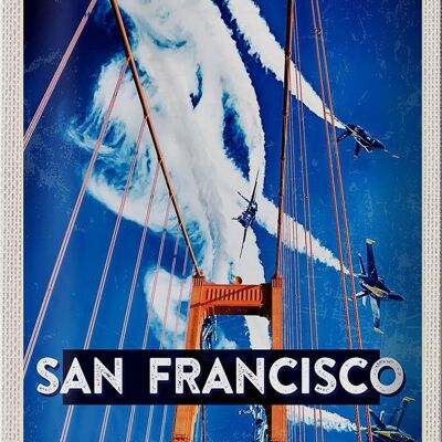 Cartel de chapa de viaje, 20x30cm, puente de San Francisco, avión, cielo