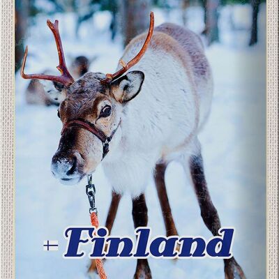 Cartel de chapa de viaje, 20x30cm, Finlandia, bosque de ciervos, nieve fría