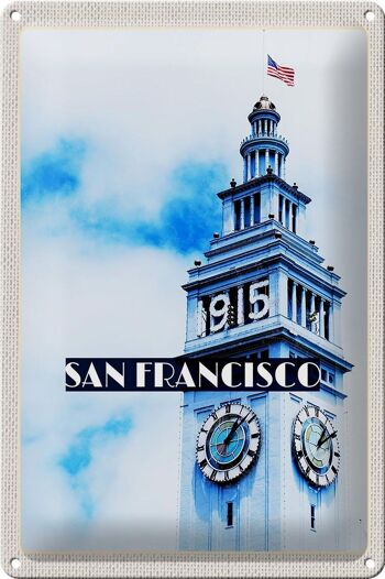 Panneau de voyage en étain, 20x30cm, bâtiment de San Francisco, tour du drapeau américain 1