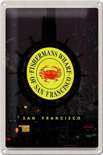Panneau de voyage en étain, 20x30cm, San Francisco, USA, Fischermans Wharf Night 1