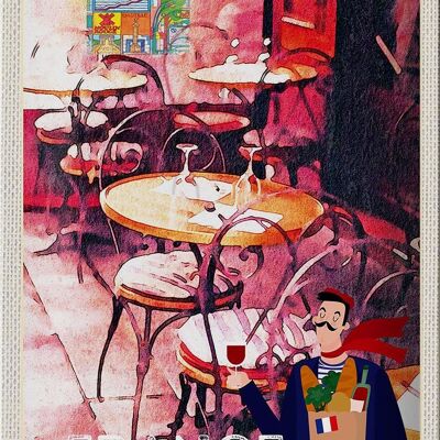 Cartel de chapa de viaje, 20x30cm, Francia, restaurante, pintura, sillas