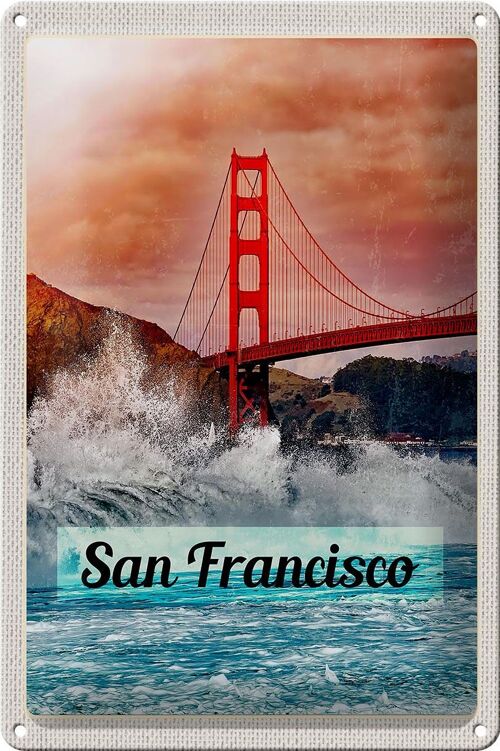 Blechschild Reise 20x30cm San Francisco Wellen Meer Brücke