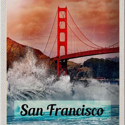 Targa in metallo da viaggio 20x30 cm San Francisco Waves Sea Bridge