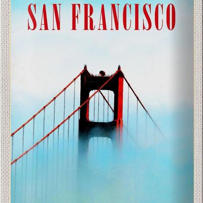 Tin sign travel 20x30cm San Francisco Bridge sky blue