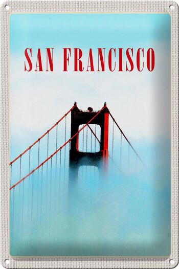 Plaque en tôle voyage 20x30cm Pont de San Francisco bleu ciel 1