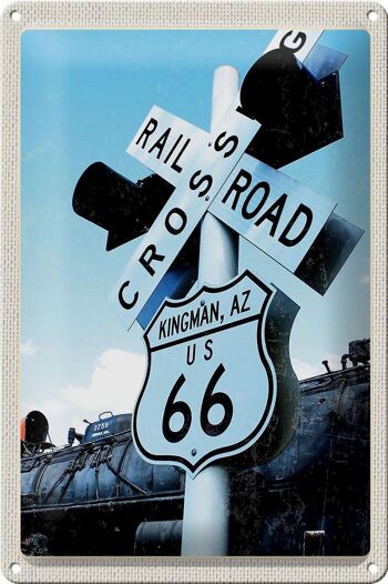 Signe en étain voyage 20x30cm, Amérique Route 66 Kingman AZ Crossing 1