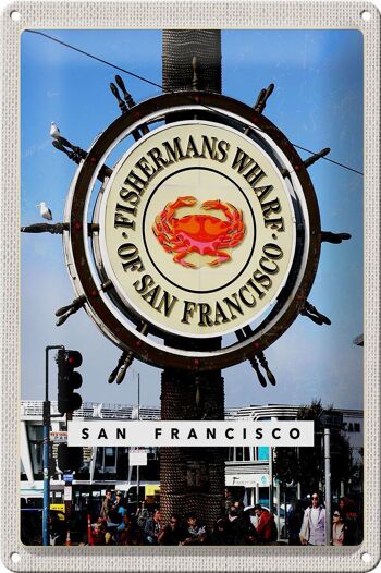 Panneau de voyage en étain, 20x30cm, San Francisco, USA, quai Fischermans 1