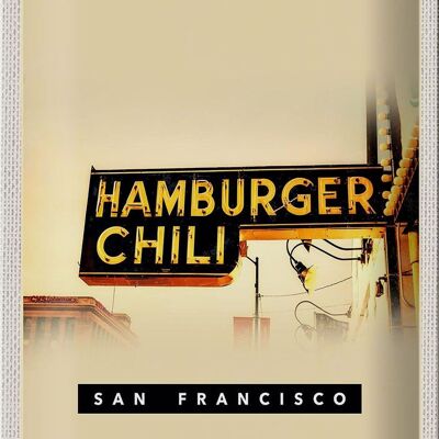 Targa in metallo da viaggio 20x30 cm San Francisco Hamburger Chili Food
