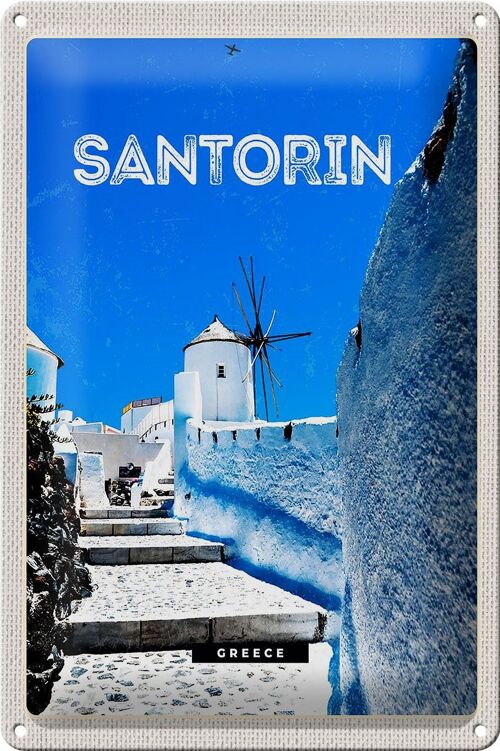 Blechschild Reise 20x30cm Santorini Griechenland weiße Treppen