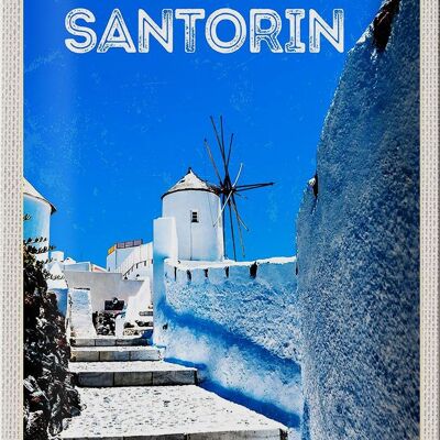 Cartel de chapa viaje 20x30cm Santorini Grecia escalera blanca