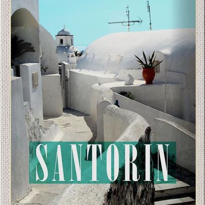 Blechschild Reise 20x30cm Santorini Stadt weiße Gebäude Treppen