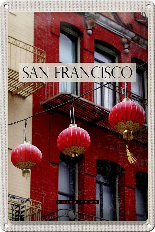 Blechschild Reise 20x30cm San Fransico Amerika rot China Town