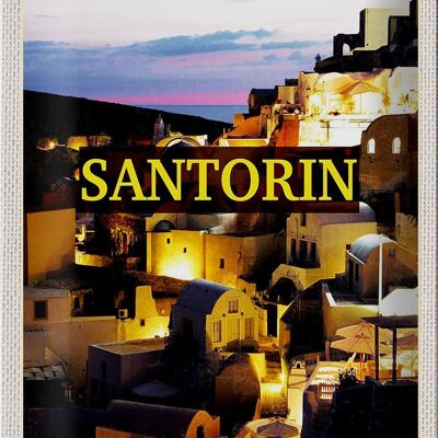 Targa in metallo da viaggio 20x30 cm Santorini vista serale della città
