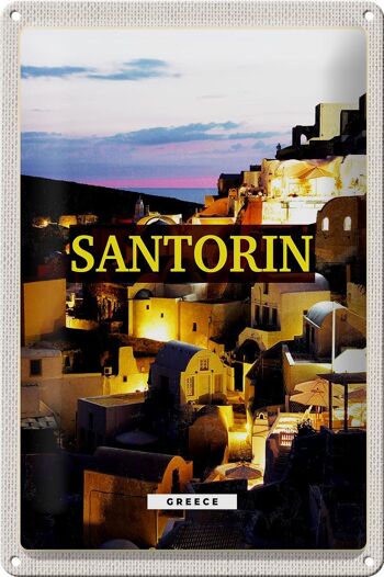 Plaque en tôle voyage 20x30cm Santorin vue nocturne de la ville 1