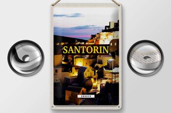 Plaque en tôle voyage 20x30cm Santorin vue nocturne de la ville 2