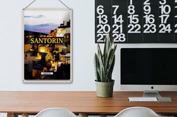 Plaque en tôle voyage 20x30cm Santorin vue nocturne de la ville 3