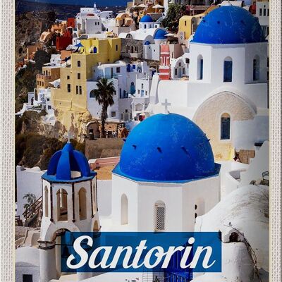 Targa in metallo da viaggio 20x30 cm Santorini Grecia città bianco blu