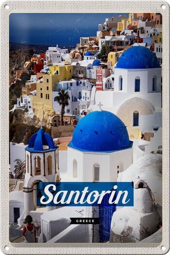 Plaque en tôle voyage 20x30cm Santorin Grèce ville blanc bleu 1