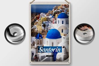 Plaque en tôle voyage 20x30cm Santorin Grèce ville blanc bleu 2
