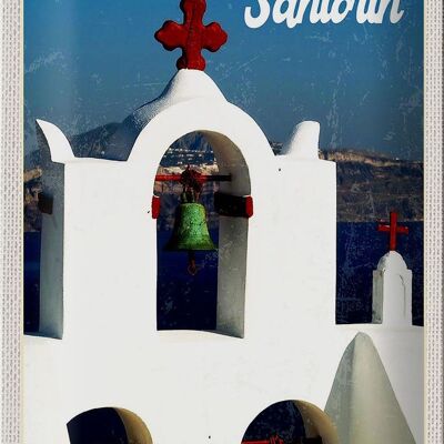 Cartel de chapa viaje 20x30cm Santorini Grecia mar blanco azul vacaciones