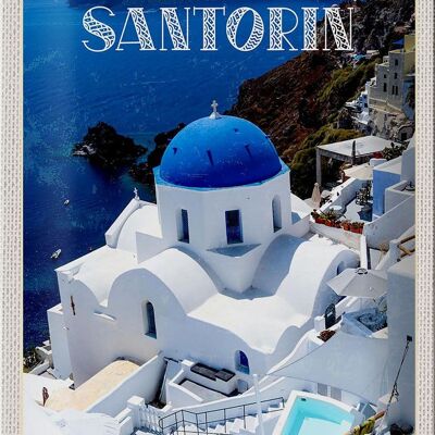 Targa in metallo da viaggio 20x30 cm Santorini Grecia edificio bianco blu