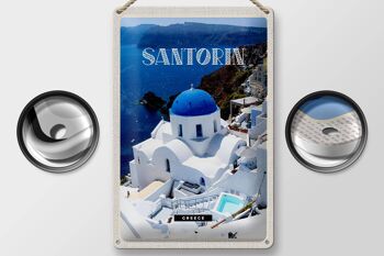 Plaque en tôle voyage 20x30cm Santorin Grèce bâtiment blanc bleu 2