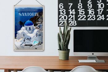 Plaque en tôle voyage 20x30cm Santorin Grèce bâtiment blanc bleu 3