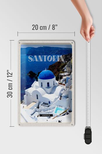 Plaque en tôle voyage 20x30cm Santorin Grèce bâtiment blanc bleu 4