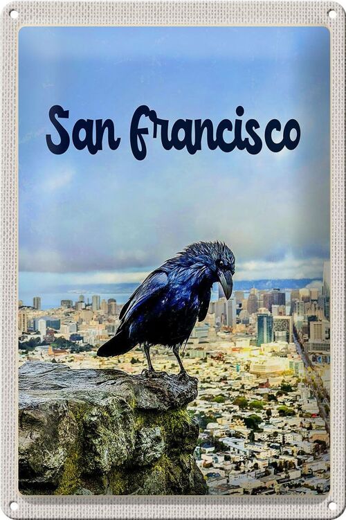 Blechschild Reise 20x30cm San Francisco Aussicht auf Stadt Rabe